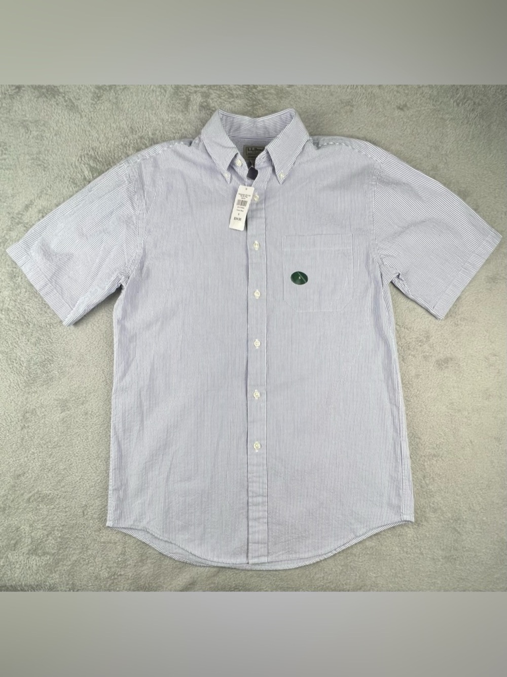 LL Bean Seersucker Button Down Shirt Men Small Blue Short Sleeve Traditional Fit